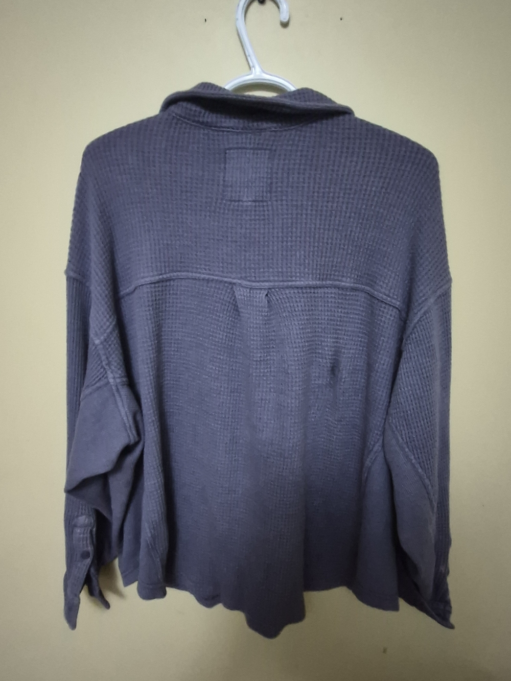 aerie Relaxed Waffle Button-Down Shirt in Slate Gray - Picture 3 of 3